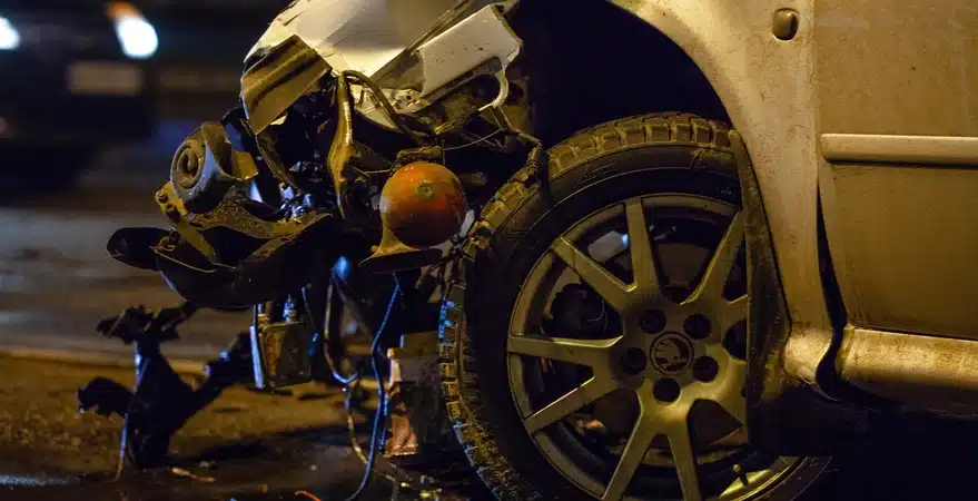 DUI after a crash with no injuries raises questions about whether jail can be avoided. Image shows a damaged car with a crushed front end after an accident.