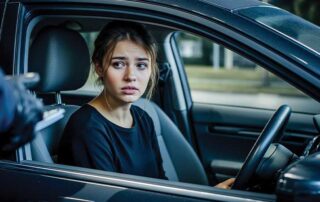 Under-21 DUI in Colorado: Zero-Tolerance Rules and Defenses illustration showing a young driver stopped by police for suspected underage drinking and driving. The image highlights Colorado’s strict 0.02% BAC limit and legal consequences for minors under 21.